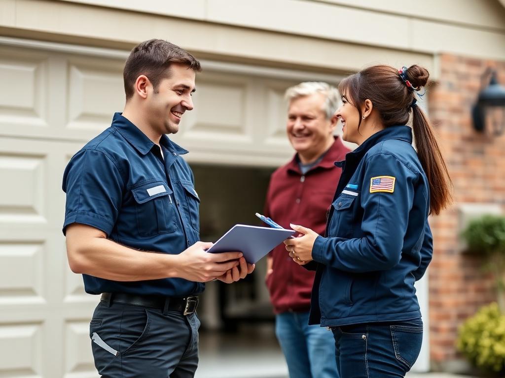 Terrebonne Garage Doors technician explaining repair options to homeowner